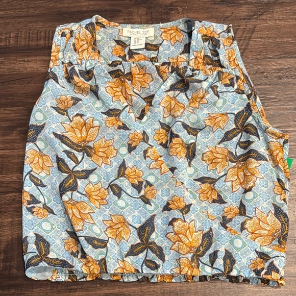 Rachel Zoe Floral Sleeveless Orange Blue and Brown Spring Blouse Top - Picture 8 of 8